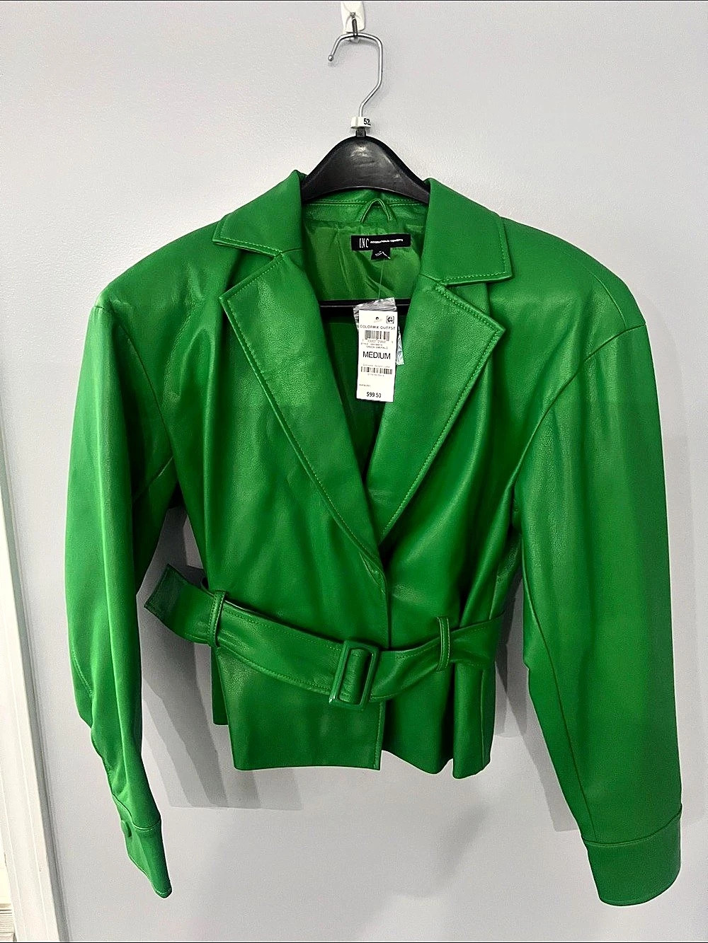 INC International Concepts Green Belted Leather-Look Jacket